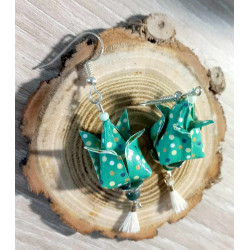 Boucles d'oreilles Fleur de lotus verte point  jaune