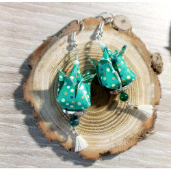 Boucles d'oreilles Fleur de lotus verte point  jaune