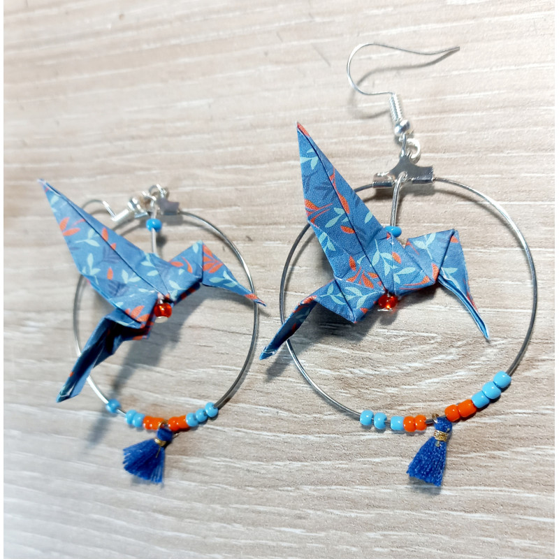 Boucles d'oreilles colibri bleu et orange Boucles d'oreilles colibri bleu et orange