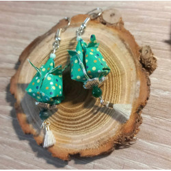 Boucles d'oreilles Fleur de lotus verte point  jaune