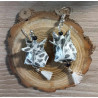 Boucles d'oreilles Fleur de lotus blanche petite feuille noire