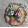 Boucles d'oreilles Fleur de lotus vert foncé motif rose