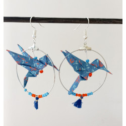 Boucles d'oreilles colibri bleu et orange