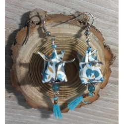 Boucles d'oreilles Fleur de lotus bleu et blanc