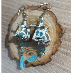 Boucles d'oreilles Fleur de lotus bleu et blanc