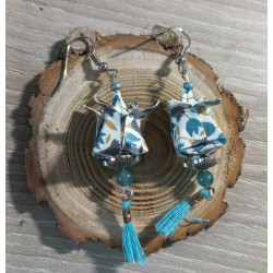Boucles d'oreilles Fleur de lotus bleu et blanc