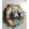 Boucles d'oreilles Fleur de lotus bleu et blanc