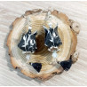 Boucles d'oreilles Fleur de lotus noire feuille blanche
