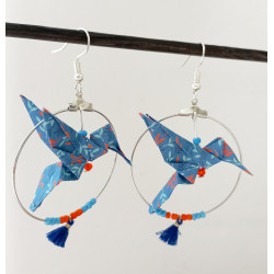 Boucles d'oreilles colibri bleu et orange
