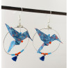 Boucles d'oreilles colibri bleu et orange