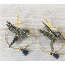 Boucles d'oreilles colibri noir et doré