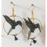 Boucles d'oreilles colibri noir et doré