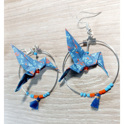 Boucles d'oreilles colibri bleu et orange