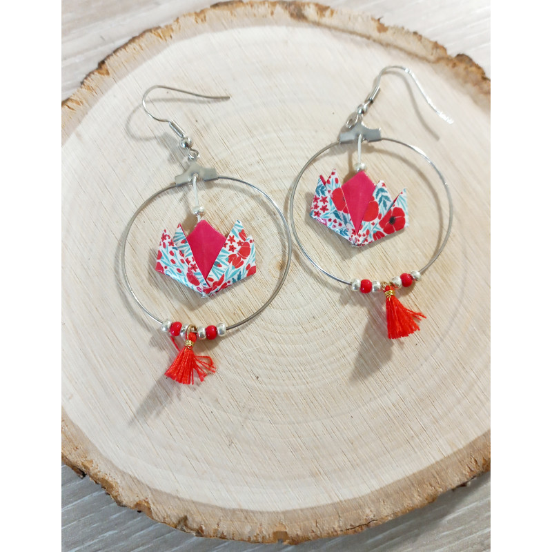 Boucles d'oreilles nénuphar rouge coquelicot Boucles d'oreilles nénuphar rouge coquelicot