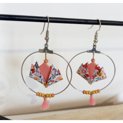 Boucles d'oreilles nénuphar rose fleurs multicolores