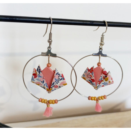 Boucles d'oreilles nénuphar rose fleurs multicolores