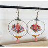 Boucles d'oreilles nénuphar rose fleurs multicolores