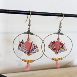 Boucles d'oreilles nénuphar rose fleurs multicolores