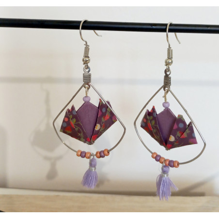 Boucles d'oreilles nénuphar violet foncé