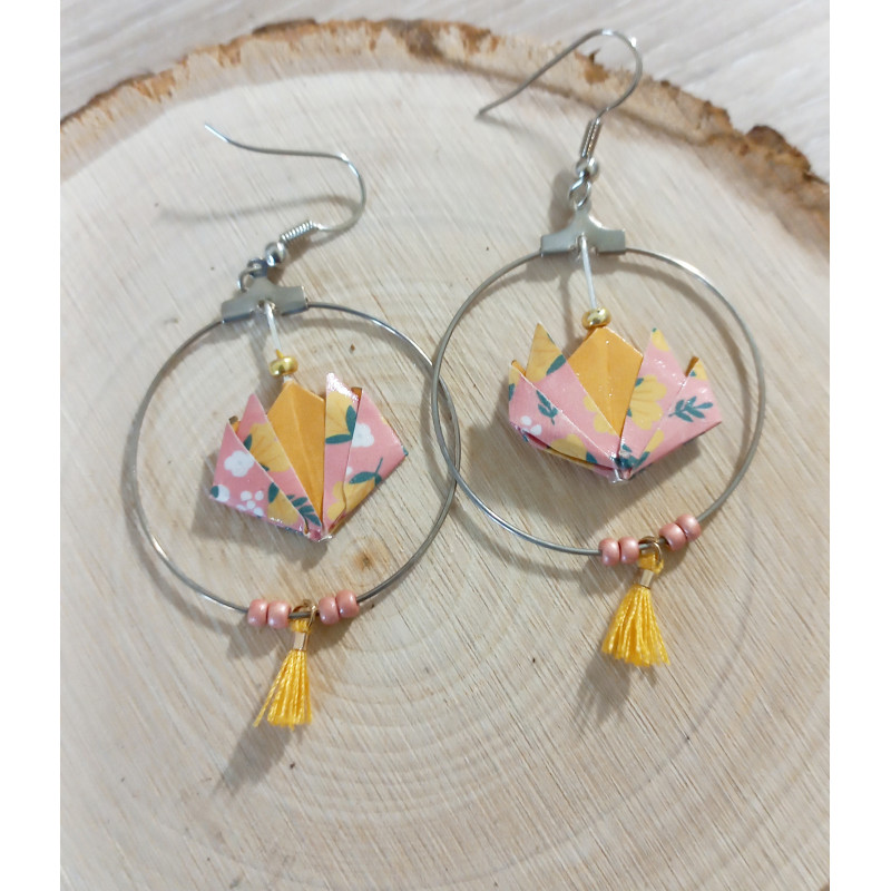 Boucles d'oreilles nénuphar orange / rose Boucles d'oreilles nénuphar orange / rose