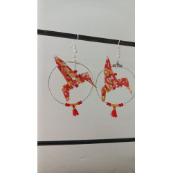 Boucles d'oreilles colibri rouge et orange