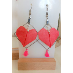 Boucles d'oreilles origami cœur losange