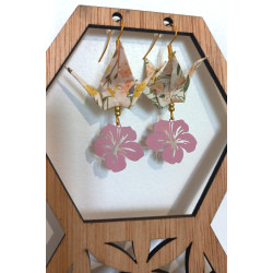 boucle d'oreille grue rose et jaune