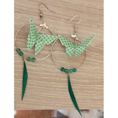 Boucles d'oreilles papillon vert plume