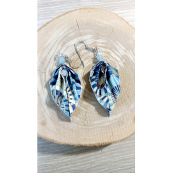 Boucles d'oreilles feuille bleue métallisé