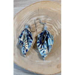 Boucles d'oreilles feuille bleue métallisé