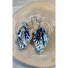 Boucles d'oreilles feuille bleue métallisé