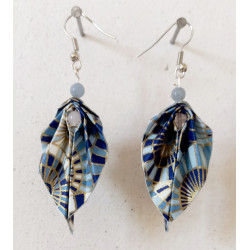 Boucles d'oreilles feuille bleue métallisé