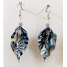 Boucles d'oreilles feuille bleue métallisé
