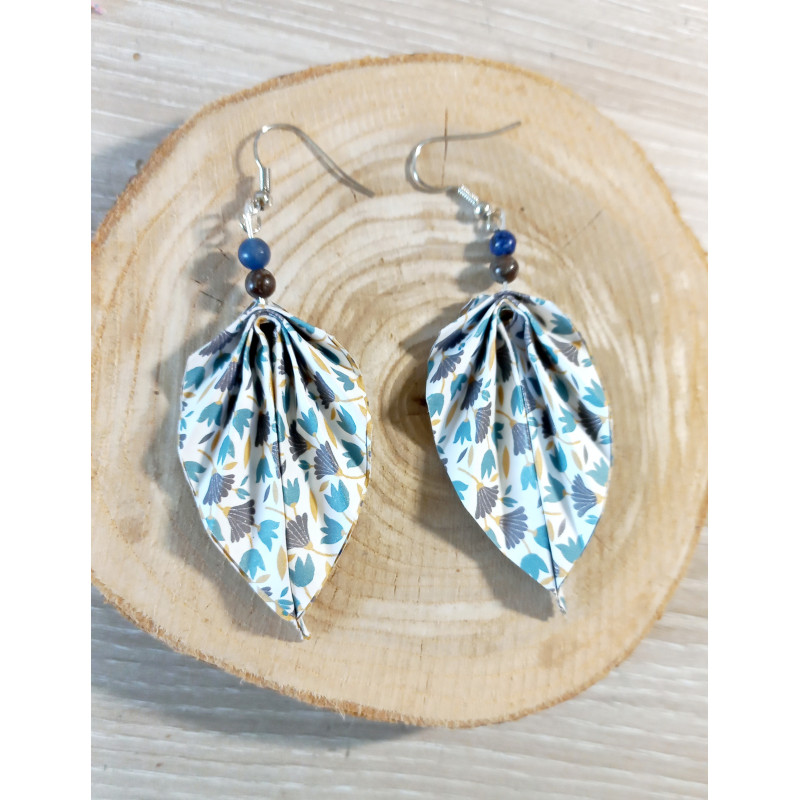 Boucles d'oreilles feuille bleue petite fleur Boucles d'oreilles feuille bleue petite fleur