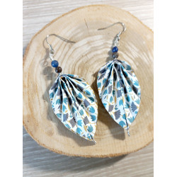 Boucles d'oreilles feuille bleue petite fleur
