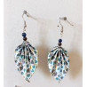 Boucles d'oreilles feuille bleue petite fleur
