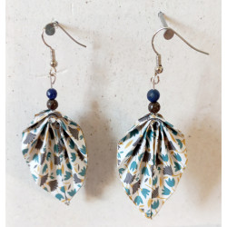 Boucles d'oreilles feuille bleue petite fleur
