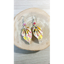 Boucles d'oreilles feuille jaune et rose