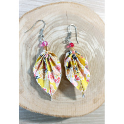 Boucles d'oreilles feuille jaune et rose