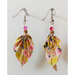 Boucles d'oreilles feuille jaune et rose