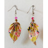Boucles d'oreilles feuille jaune et rose