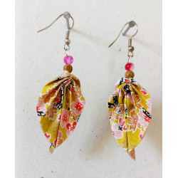Boucles d'oreilles feuille jaune et rose