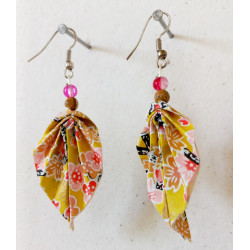 Boucles d'oreilles feuille jaune et rose