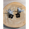 Boucles d'oreilles grue noir fleur d'hibiscus